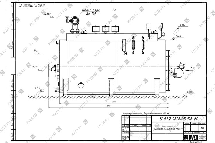 Чертеж парового котла 1200 кг 115 С на дизеле