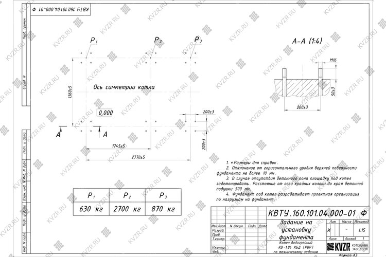 Котел на угле дровах 1.86 МВт с ОУР фундамент